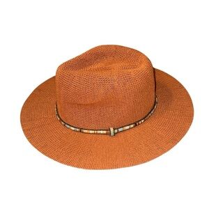 Women's Anthropologie Orange Fedora Sun Hat with Beaded Trim
